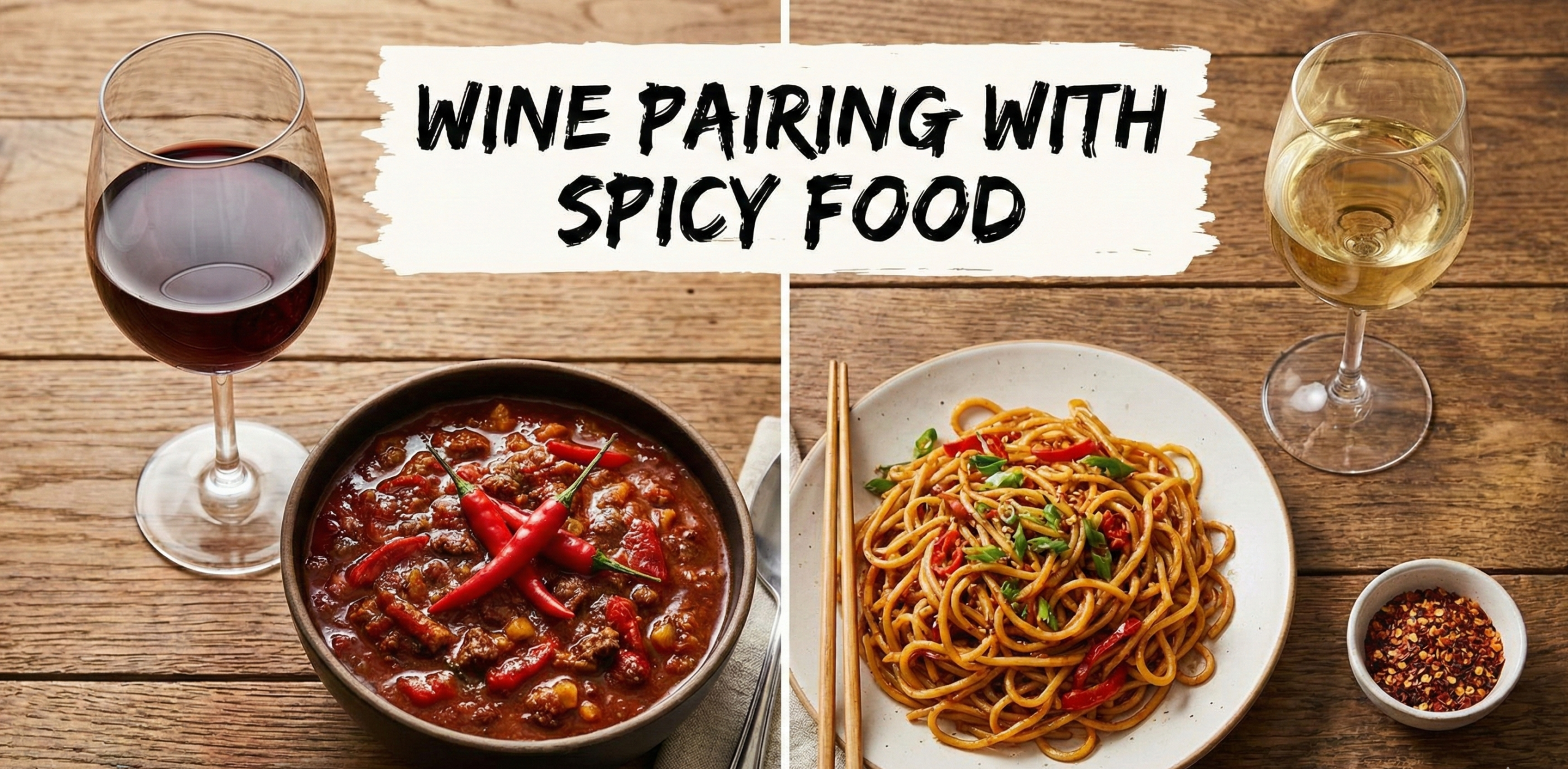 Delicious spicy Thai curry paired with a glass of chilled white wine